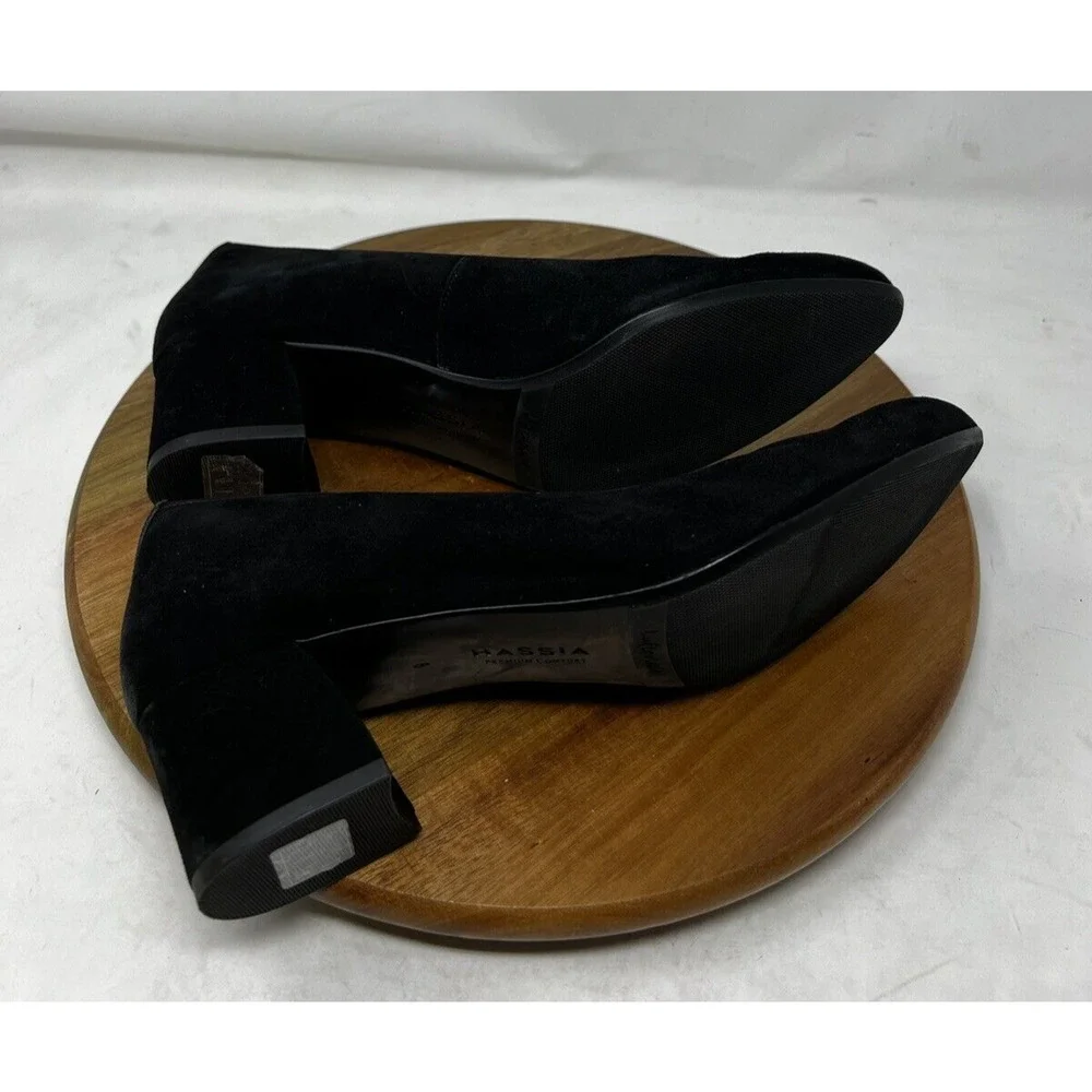 Hassia Shoe Womens 8 Black‎ Suede Block Heel Pump Slip On
